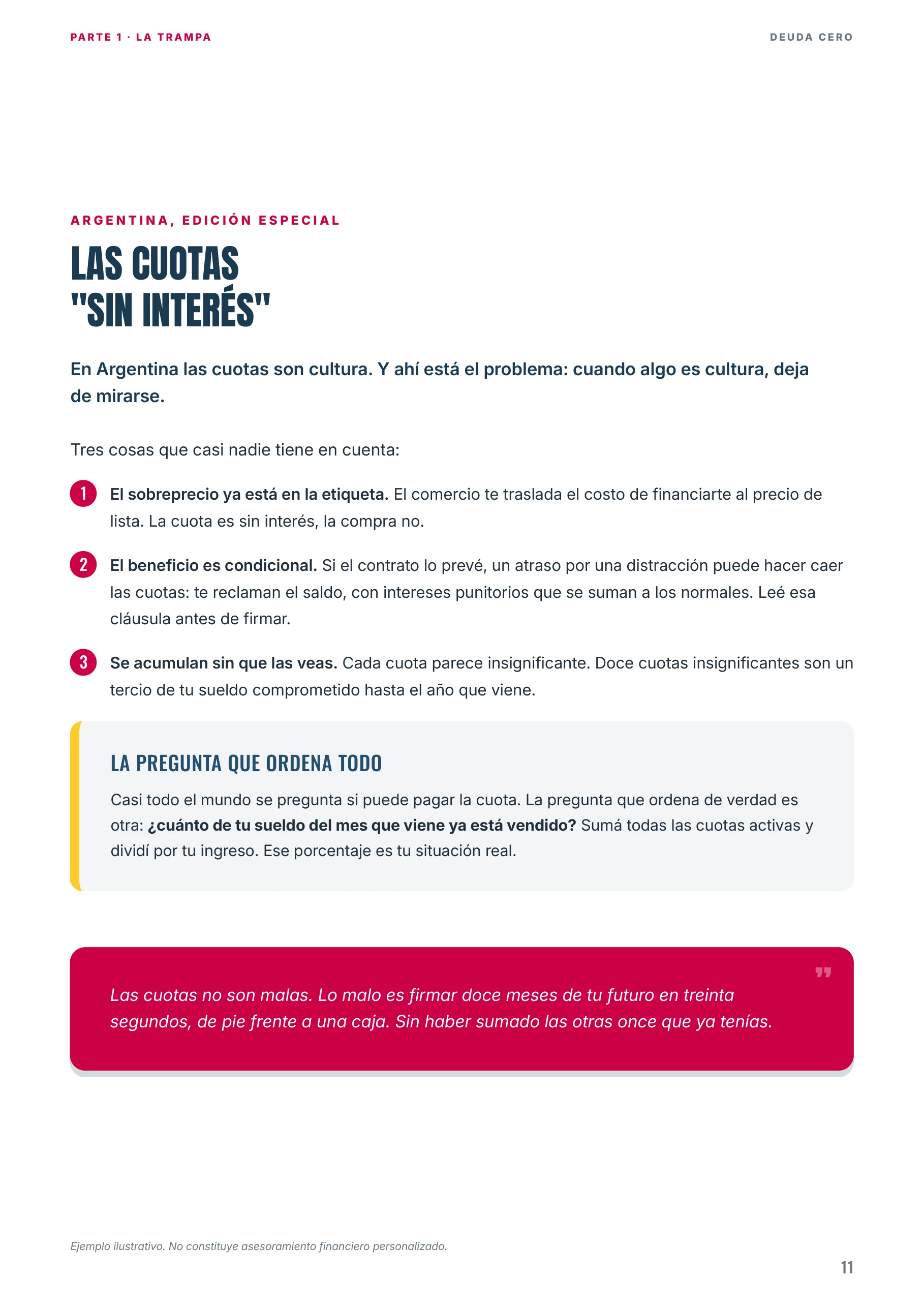 Página 11 del ebook, las cuotas sin interés