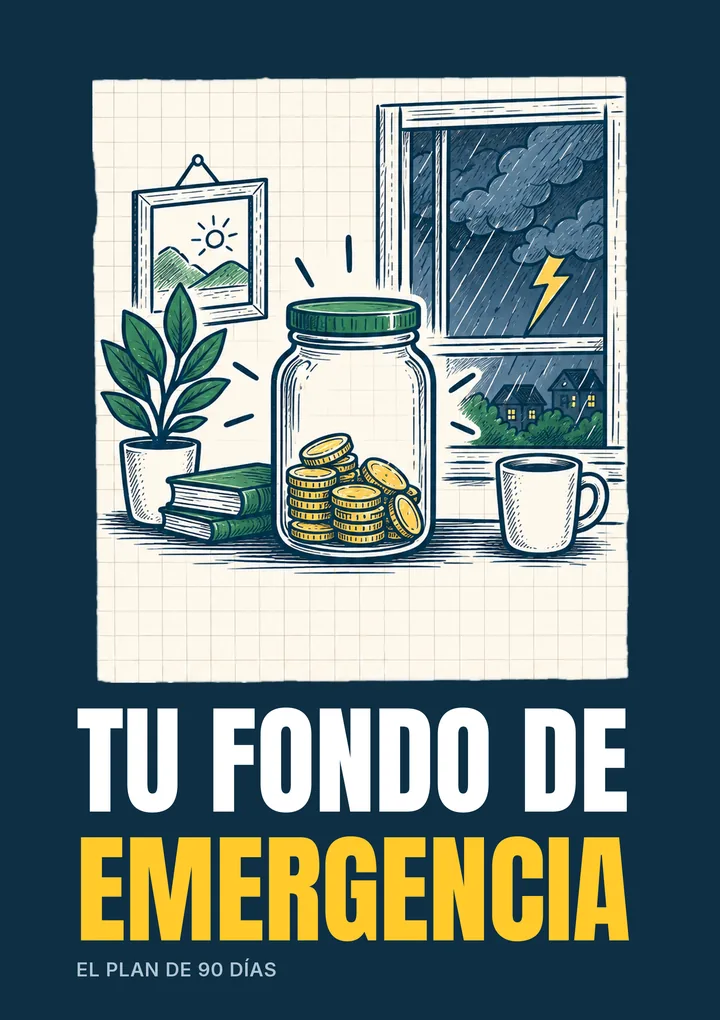 Tapa de Tu Fondo de Emergencia en 90 Días, con un frasco de monedas