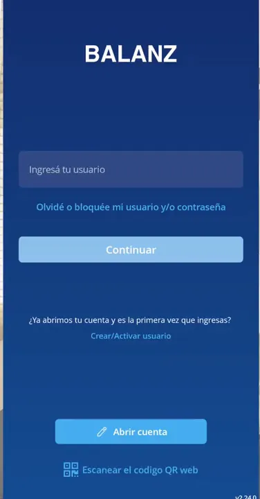 Pantalla de inicio: el botón para abrir la cuenta