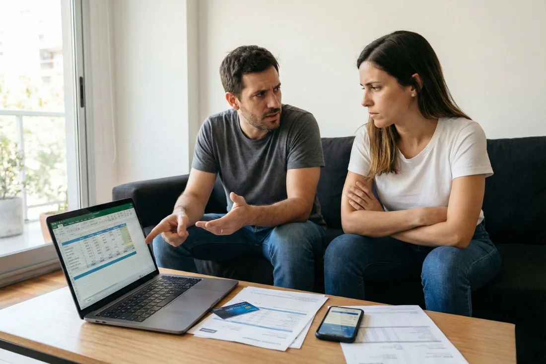 Pareja discutiendo por finanzas