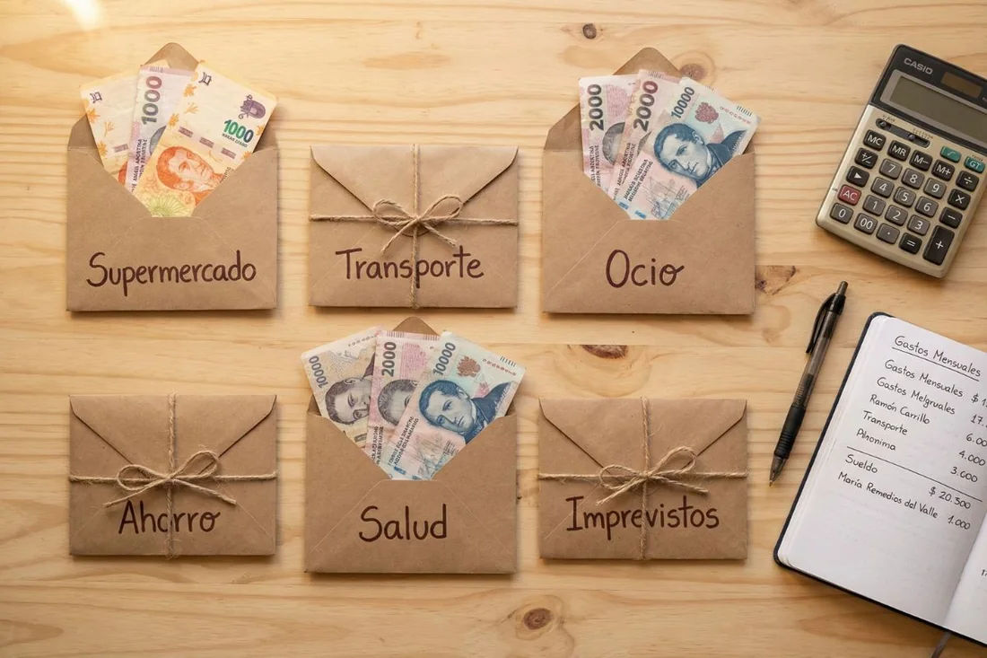 Método de los sobres: sobres etiquetados con efectivo por categorías
