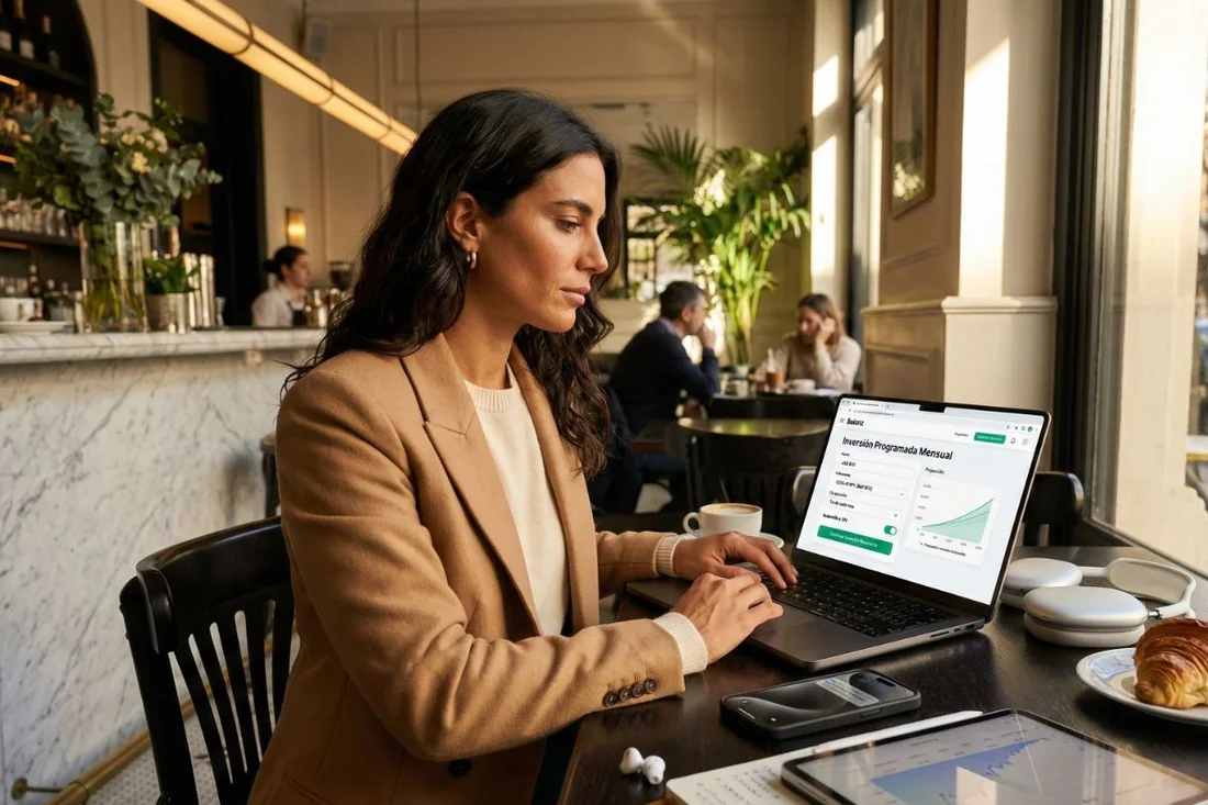 Inversora configurando DCA automático en S&P 500