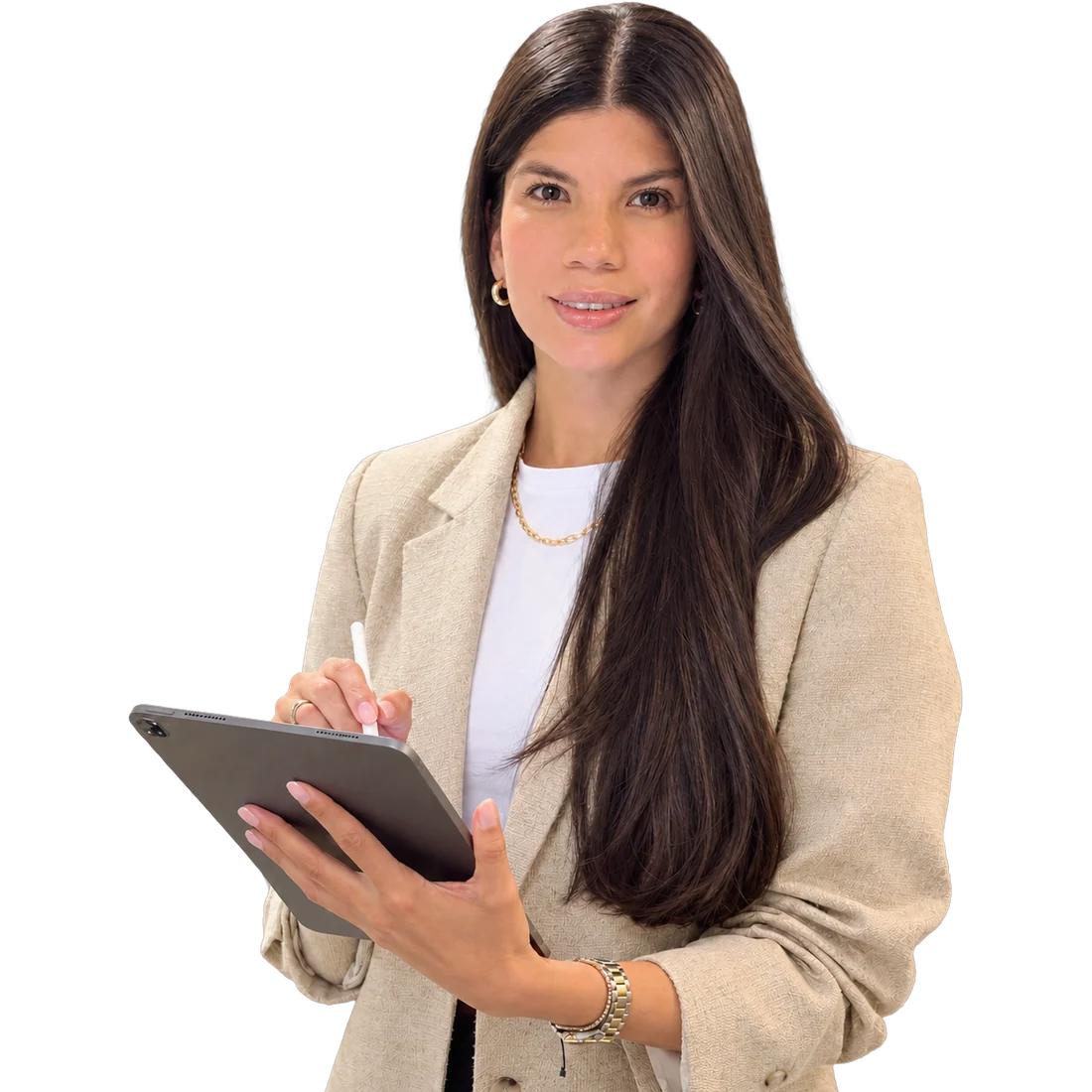 Shir Ladino, planificadora financiera, con su tablet