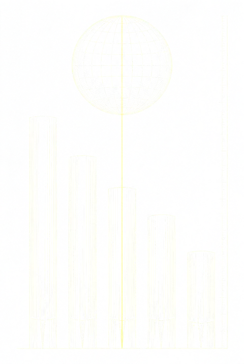 Lamina grabada: un globo terraqueo con los meridianos marcados y, debajo, cinco columnas de distinta altura