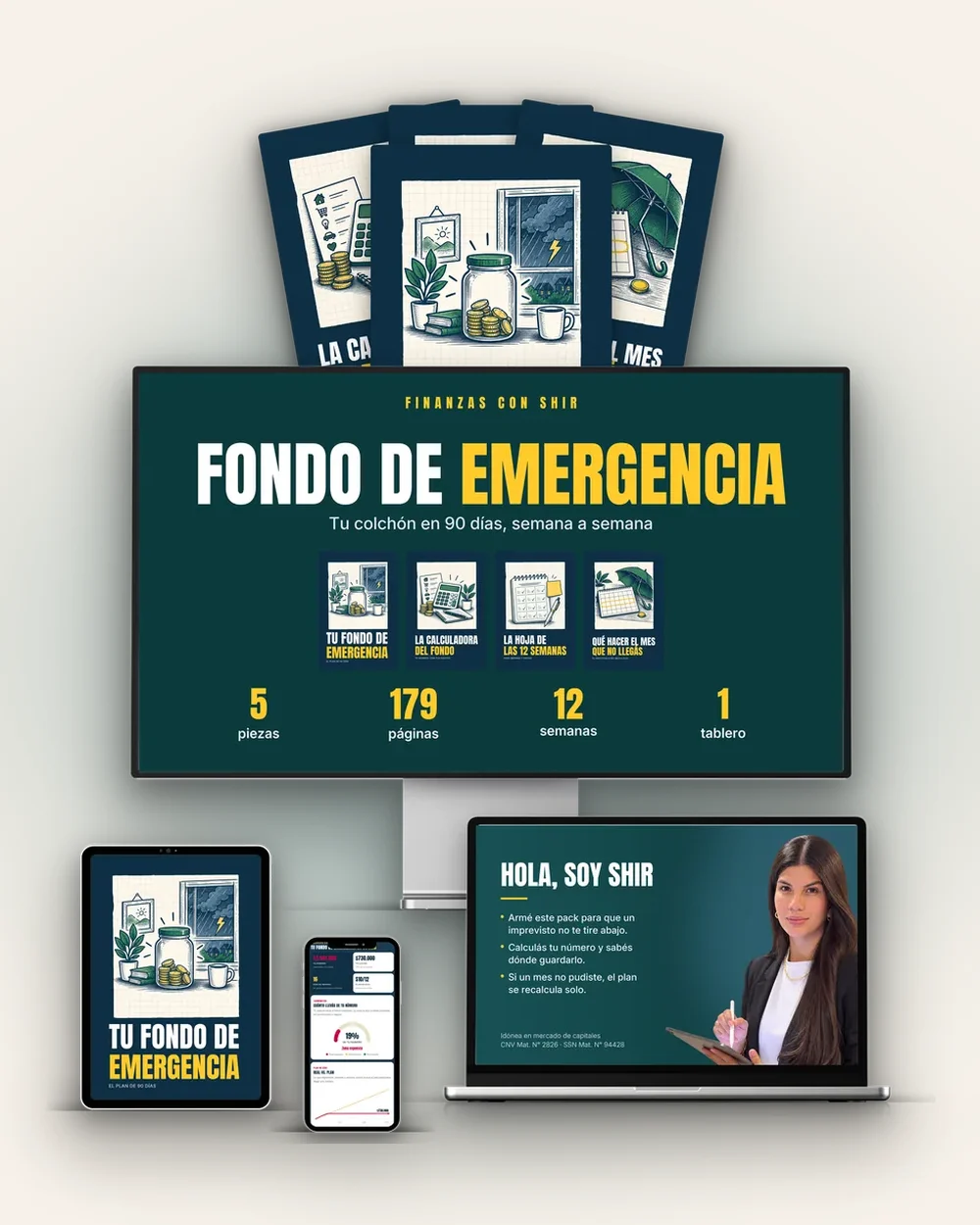 Tu Fondo de Emergencia en 90 Días, ebook + 3 bonus + tablero, en pantalla