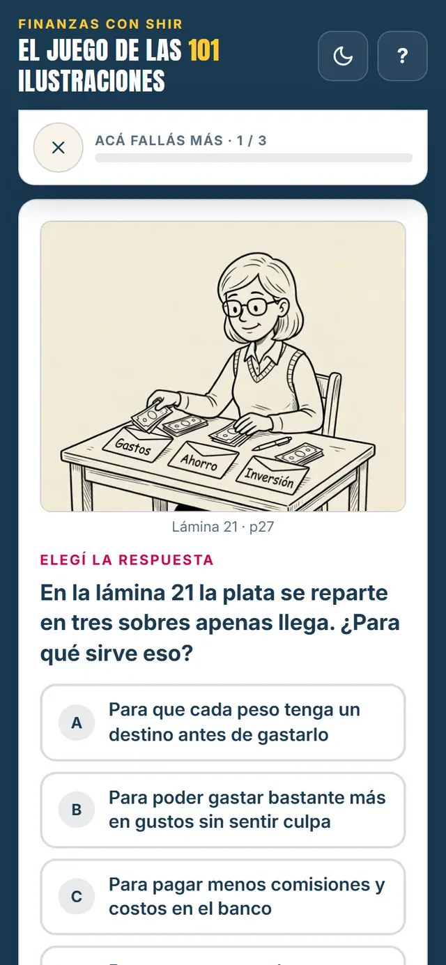 Una pregunta del juego en el celular: en la lámina 21 la plata se reparte en tres sobres, para qué sirve eso