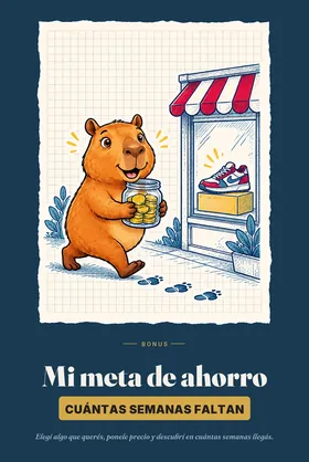 Tapa de la mini guía Mi meta de ahorro: la capibara lleva su frasco hacia una vidriera